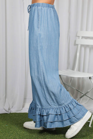 Ruffled Feathers Flare Chambray Pant
