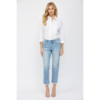 Live Simply Mid Rise Crop Jeans in Power Blue