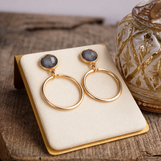 Gold Dipped Hoop Earrings With Faceted Stone