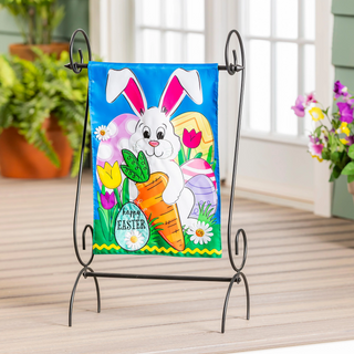 Happy Easter Bunny And Carrot Applique Garden Flag