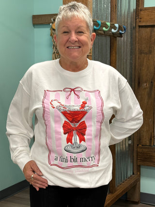 A Tini Bit Merry Crewneck Sweatshirt in White