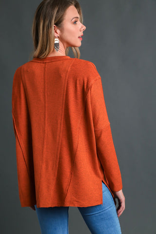 Liliana Fleece Knit Top in Rust
