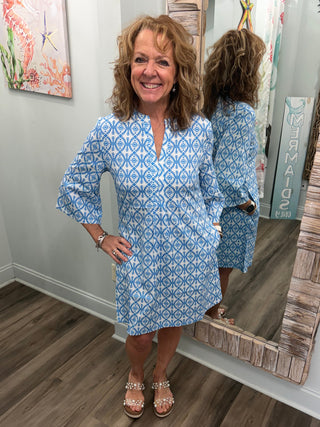 Quietly Wishing Dress in Blue Floral Lace