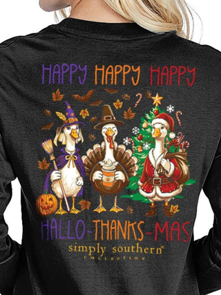 Happy Hallo-Thanks-Mas Long Sleeve T-Shirt In Black