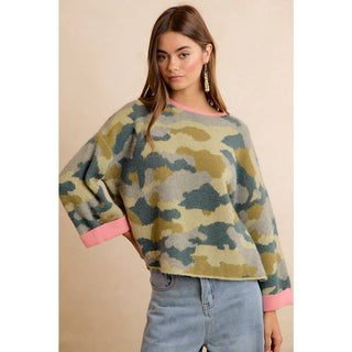 Blending In Sweater in Camo Pink