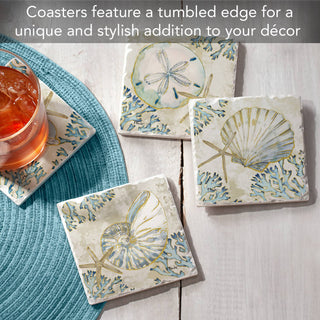 Playa Shells Assorted Image Tumbled Tile Coaster 4 Pack