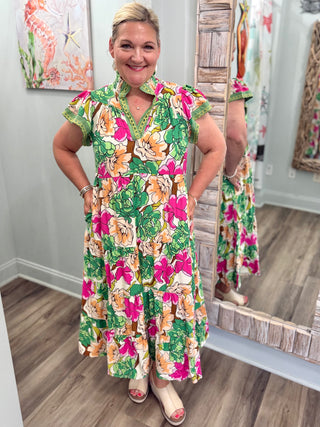 Make No Mistake Midi Dress in Green Mix