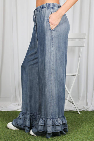 Ruffled Feathers Flare Chambray Pant