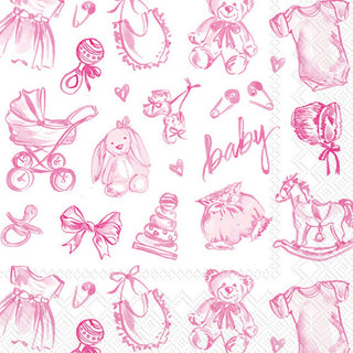 Pink Baby Toile Cocktail Napkin