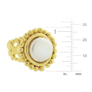 Handcast Gold Adjustable Ring with Genuine Freshwater Coin Pearl