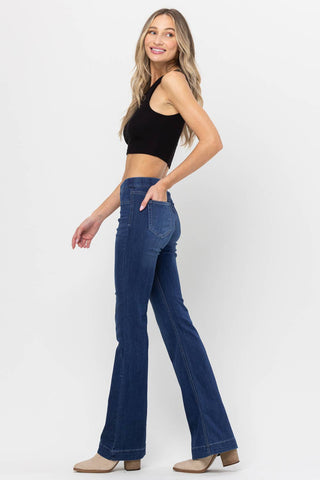 Pull On Flare Pants In Dark Denim