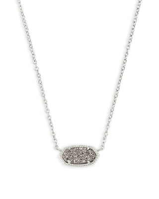 Rhodium Elisa Short Pendant Necklace in Platinum Druzy