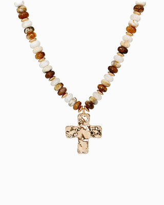 Hammered Cross Beaded Necklace