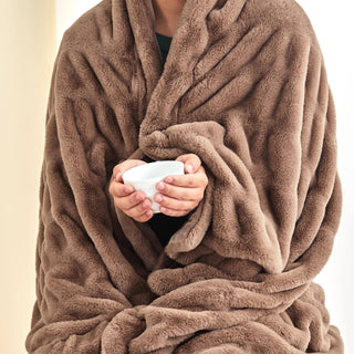 Ruched Faux Fur Throw Blanket | Alondra Collection by Great: 50" x 60" Throw / White