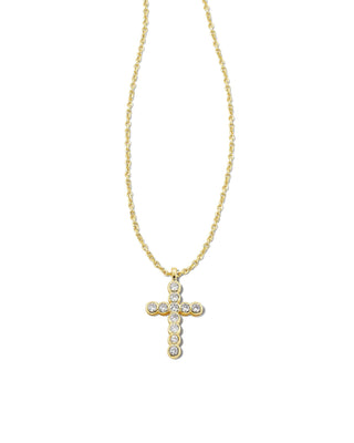 Cross Pendant Necklace in Gold White Crystal