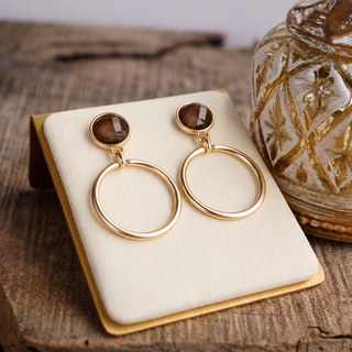 Gold Dipped Hoop Earrings With Faceted Stone