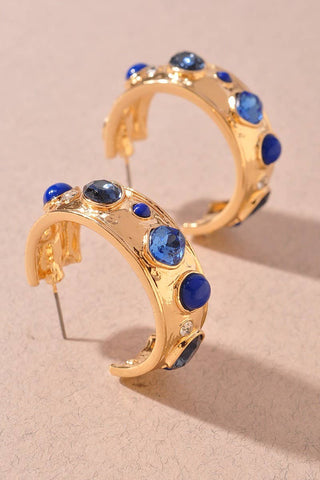 Mixed Rhinestone Pearl Decorated Hoop Earrings