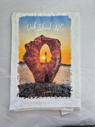 Oak Island Seashell Lighthouse Tea Towel