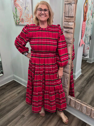Festive & Flawless Plaid Midi Dress
