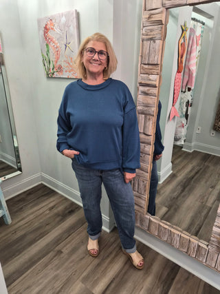 Don't Stare Knit Top in Dark Blue