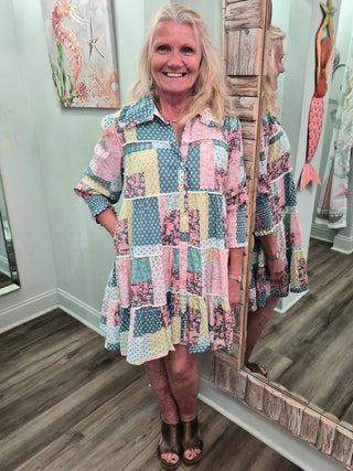 We Can't Talk Babydoll Dress in Quilt