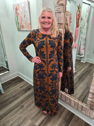 Danielle Midi Dress In Serpentine Floral Vine Cafe