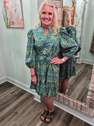 Casual Stroll Dress Green-Blue-Mul