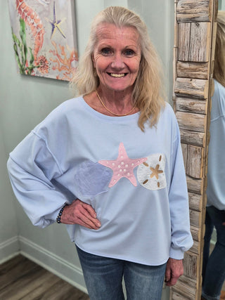 Seashell Tides Pullover in Light Blue