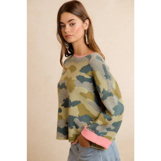 Blending In Sweater in Camo Pink