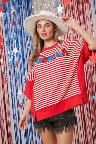 Time For Freedom Striped Tee in Red
