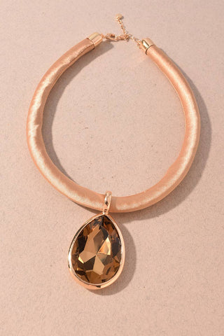 Satin Cord Teardrop Crystal Statement Necklace