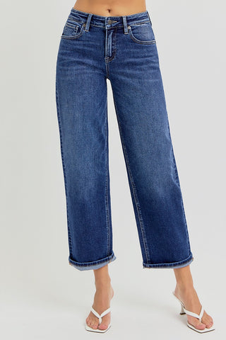Just Talking High Rise Cropped Boyfriend Jeans in Dark
