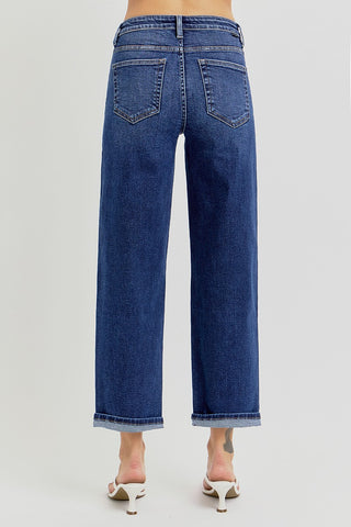 Just Talking High Rise Cropped Boyfriend Jeans in Dark