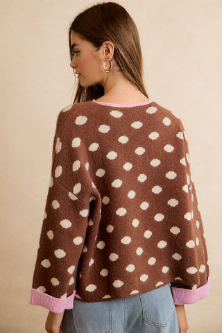 Dots Of Delight Sweater in Brown