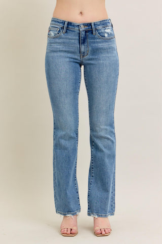 Vintage Wash Boot Cut With Destroyed Hem Jeans By Judy Blue In Medium
