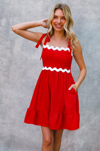 Keep The Vibes Going Babydoll Dress in Red
