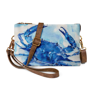 Blue Crab Canvas Crossbody Bag - Retro Handmade