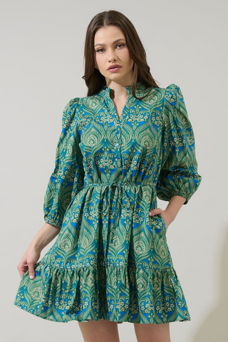 Casual Stroll Dress Green-Blue-Mul