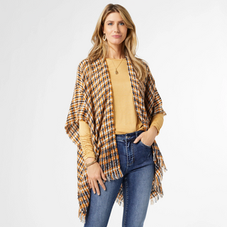 Madelyn Plaid Ruana In Brown/Navy