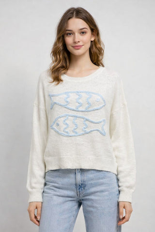 Catch Of the Day Sweater in Ivory