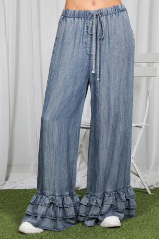 Ruffled Feathers Flare Chambray Pant