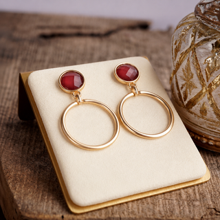 Gold Dipped Hoop Earrings With Faceted Stone