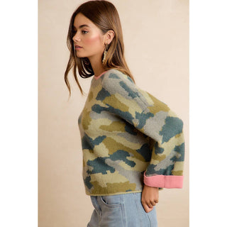 Blending In Sweater in Camo Pink