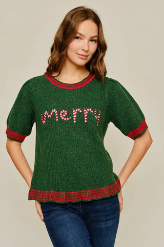 Merry Vibes Sweater In Hunter Green