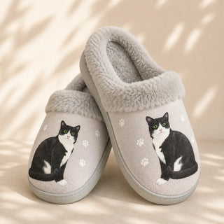 Black And White Cat Slippers