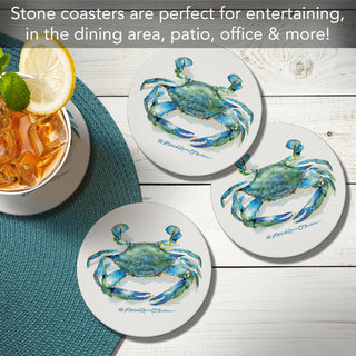 Teal Crab Round Absorbent Stone Coaster 4pk