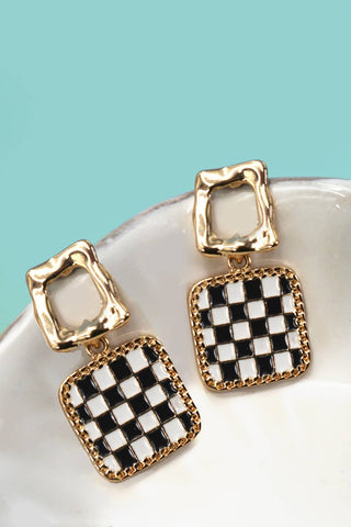 Double Square Checker Drop Earrings
