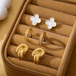 Clover & Pearl Huggie Earring Trio