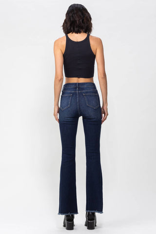 High Rise Dark Indigo Flare Jeans In Dark Denim