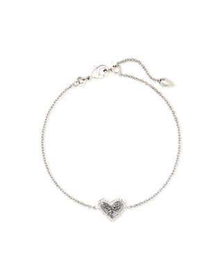 Ari Heart Delicate Chain Bracelet In Rhodium Platinum Drusy